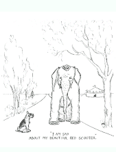 I am sad about my beautiful red scooter.